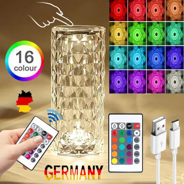 LED Kristall Tischlampe Diamond Rose Nachilichi Touch Atmosphäre Nachttischlampe