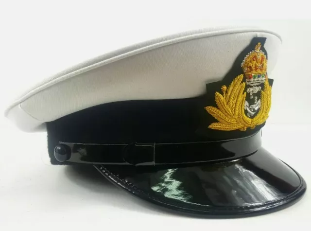 Royal Navy Officer Cap, Naval Peak Cap, R N Cap Bullion Badge Military Hat 2