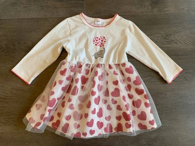 Abito da festa per bambine 18-24 mesi bianco rosso amore cuore elefante San Valentino