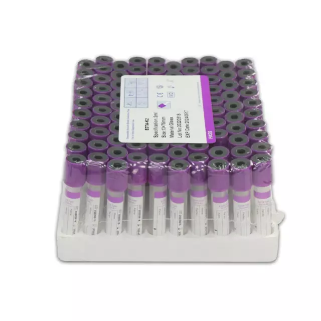 100pcs Vacuum Blood Collection Tube 2ml EDTA K2 Safe Sampling Lab Hospital