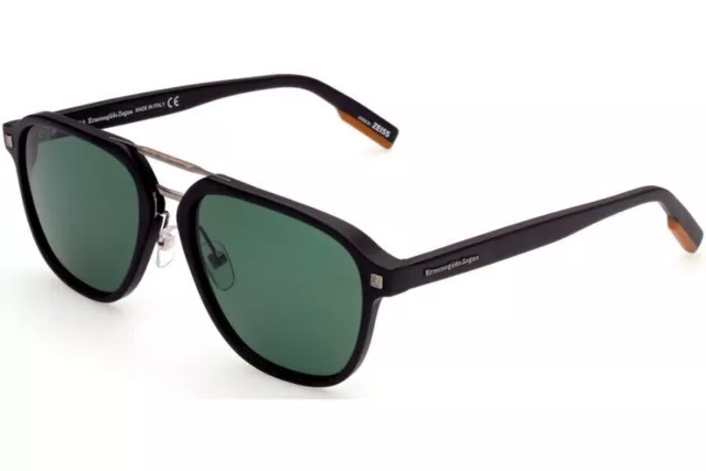 New Ermenegildo Zegna EZ 0159 D 01R Shiny Black Sunglasses Green Polarized Lens