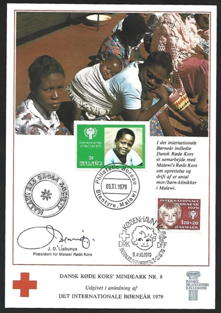 (AOP) Denmark 1979 RED CROSS card with additional Malawi stamp