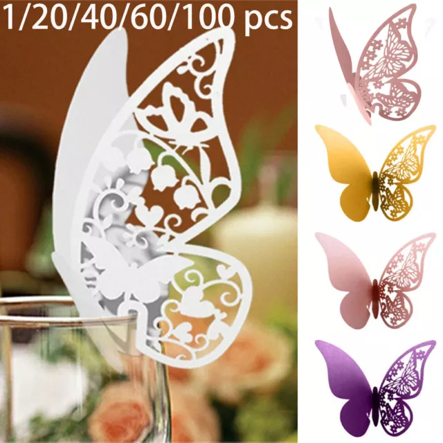 1/20/40/60/80 pcs Laser Cut Butterfly Wedding Name Place Cards For Wine Glass·