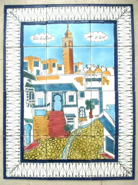 Ceramic tile art Mosaic wall mural arabesque Sidi Bou Said BACKSPLASH 18" x 24"