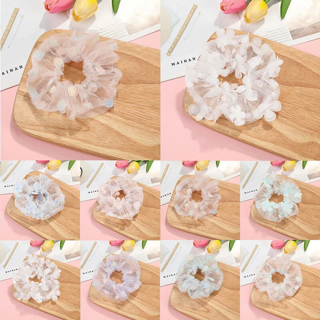 Women Elastic Lace Hair Bands Mesh Scrunchie Ponytail Transparent Tulle Korean