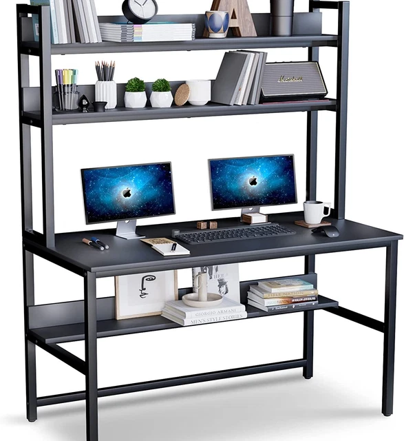 Aquzee Computer Desk with Hutch and Bookshelf, 55 Inches Black Home Office Desk