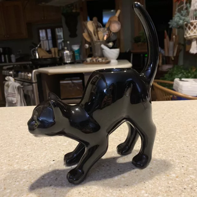 PARTYLITE Black Cat Glazed Ceramic Pottery Tealight Candle Holder 2