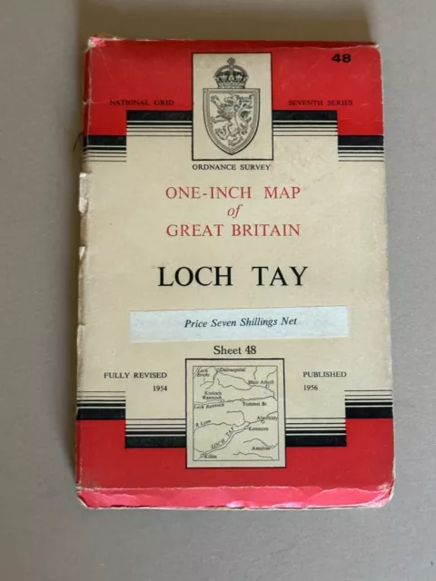 OS Ordnance Survey One Inch Cloth Map, of Loch Tay.  Sheet 48, 1956