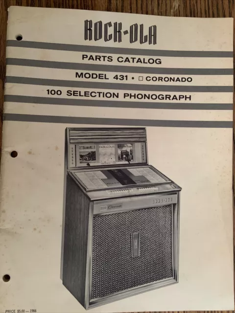 Original 1966 ROCK-OLA Parts Catalog for Model 431 Coronado 100 Selection Jukebo
