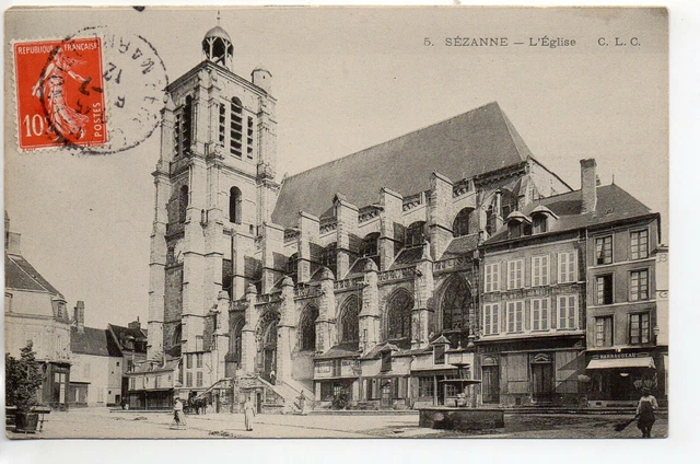 SEZANNE - Marne - CPA 51 - Church of Saint Denis 7 place fountain store
