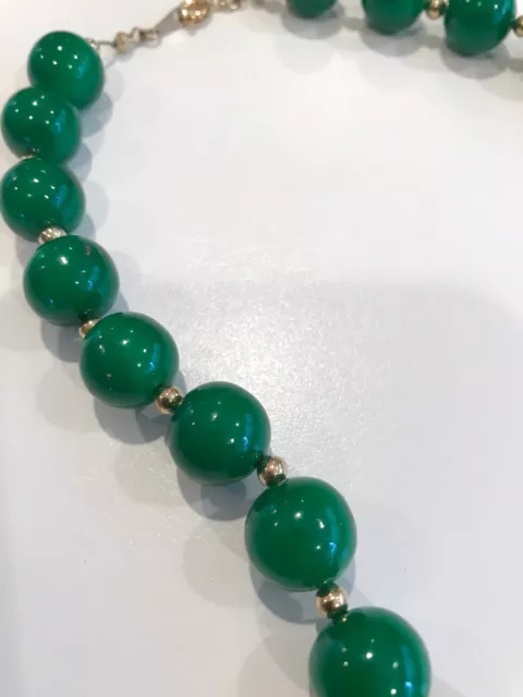 VINTAGE EMERALD GREEN and Gold Plastic Bead Necklace Signed KOREA $9.99 ...