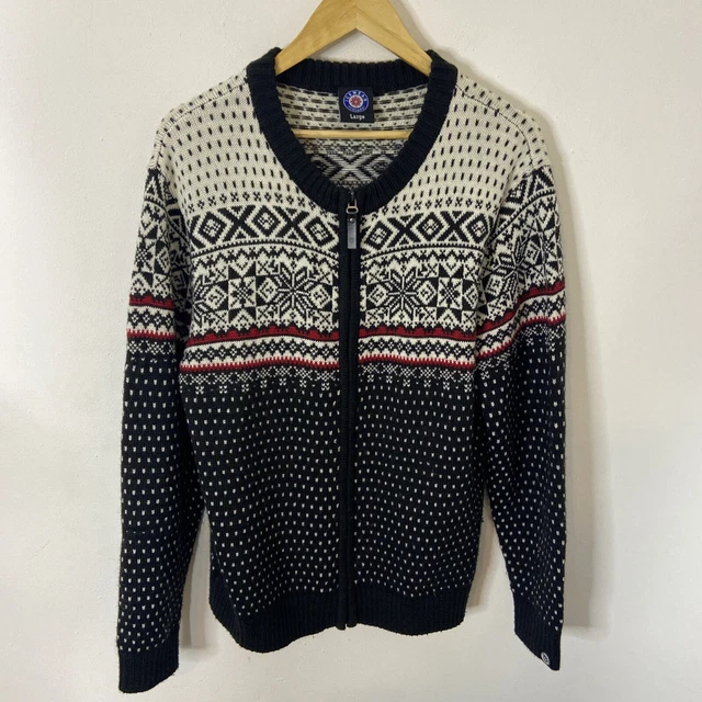 Icewear Iceland Men L Fair Isle Full Zip Cardigan Sweater Knit