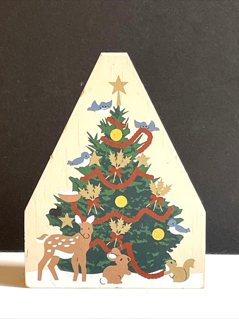 Cats Meow Village Woodland Animals Christmas Tree 1994 Retired wood block decor