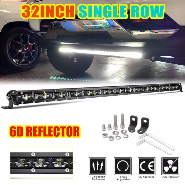 LED Work Light Bar 32inch Slim Single Row Spot Flood Offroad Driving ATV 4WD SUV