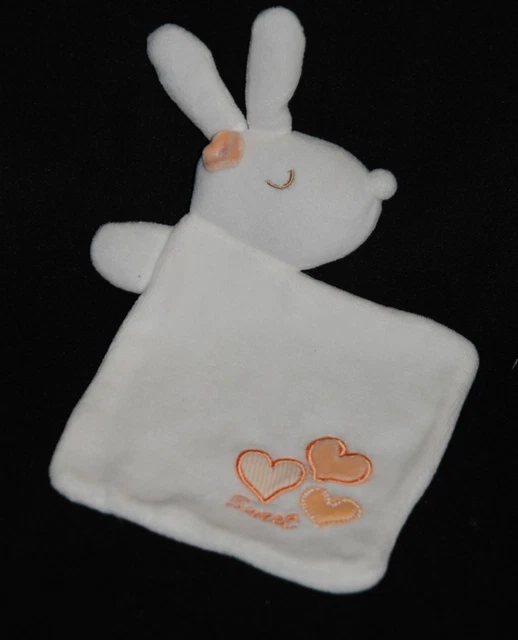 Peluche Doudou Lapin Plat Blanc MARQUE INCONNUE Carré Coeur Orange Sweet  TTBE