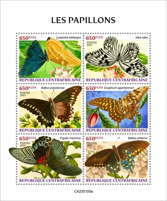 Butterflies MNH Stamps 2023 Central African Republic M/S