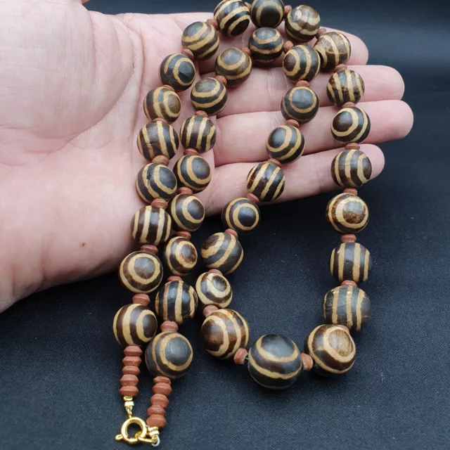 AA South Asian Burmese Old Pumtek petrified Wood Beads Necklace Strand 14-15mm
