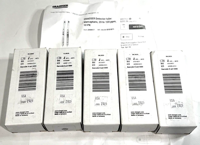 Drager Rohrchen Short Term Tubes 8101871 RB 9001 RB-0721 (5, 10-Packs) JAN 2025