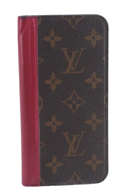 Authentic Louis Vuitton Monogram Folio Iphone Xs XMax Case M68685 Fuchsia 1081E