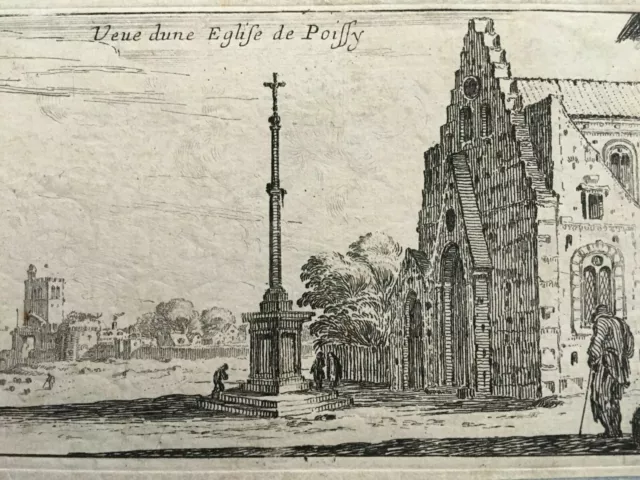 Antique Engraving Velin Paper View of a Church by Poissy Poiffy Yvelines Paris