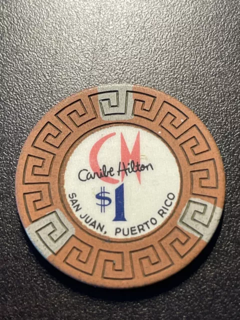 $1 CARIBE HILTON San Juan Puerto Rico Casino Chip 3 Gray Marks *Rarer ...