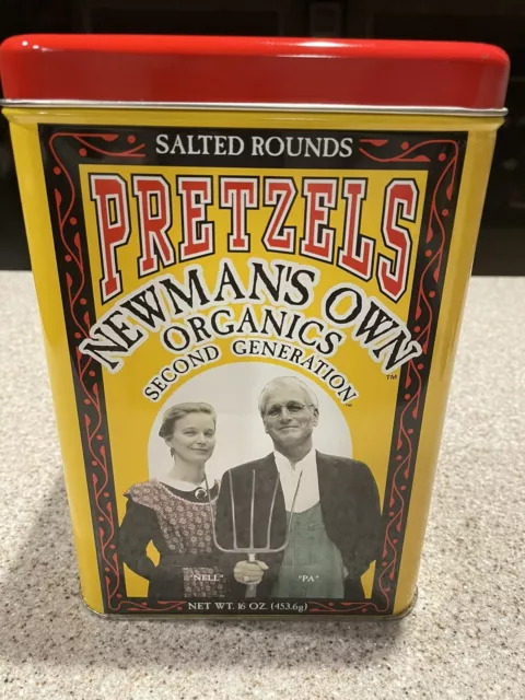 Vintage Newman’s Own Organics Pretzels Tin Nostalgic Collectible 8.5"