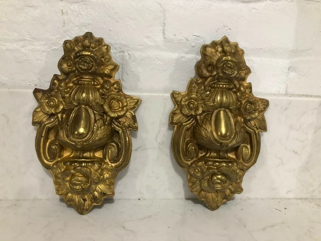 Fabulous pair of pressed brass Victorian floral tiebacks. Rare and over the top