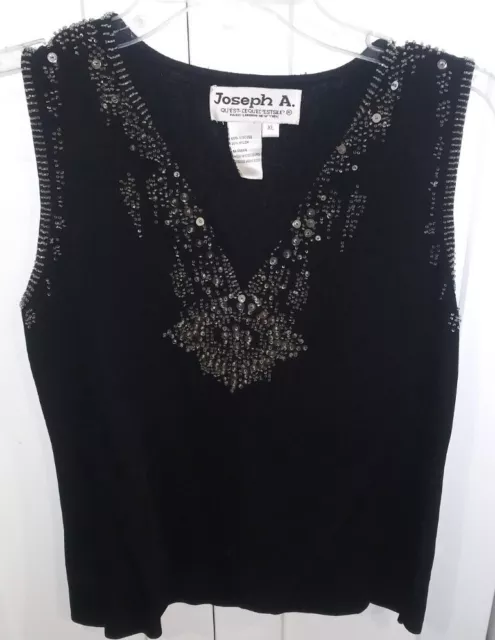 Joseph A. Womens Top XL Black Beaded Sequin Embellished Formal Cami/Tank