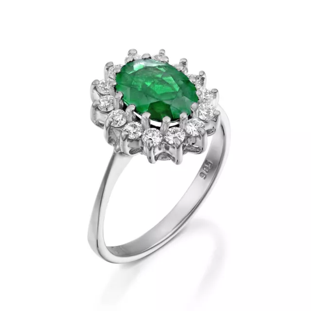 2.35 CT OVAL Natural Emerald Diamond Bridal Ring 14K Solid White Gold ...