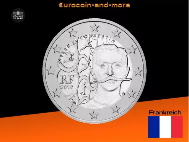 2 Euro Frankreich 2013  150 Geburtstag von Baron Pierre de Coubertin stgl.