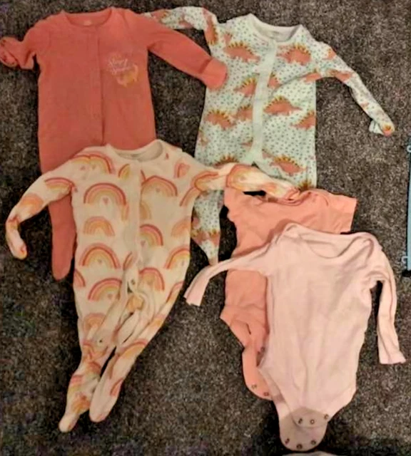 0-3 babygrows sleepsuits vests baby girls bundle dinosaurs rainbows clothes