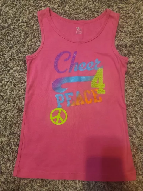 The Childrens Place Girls XL 14 Pink Cheer 4 Peace Tank Top