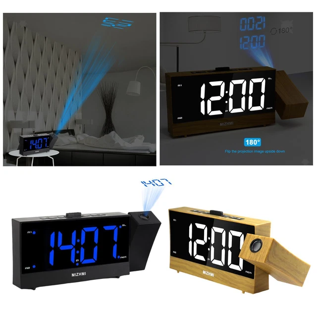 Réveil Radio Numérique Gradateur Projection Double Alarme Snooze LED De Bureau