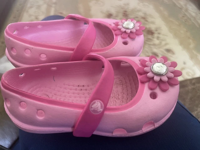 Toddler Mary Jane Crocs Pink Flower Gem Size 4