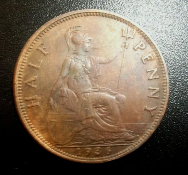 1936 GREAT BRITAIN UK ENGLISH ½d HALF PENNY KGV COIN