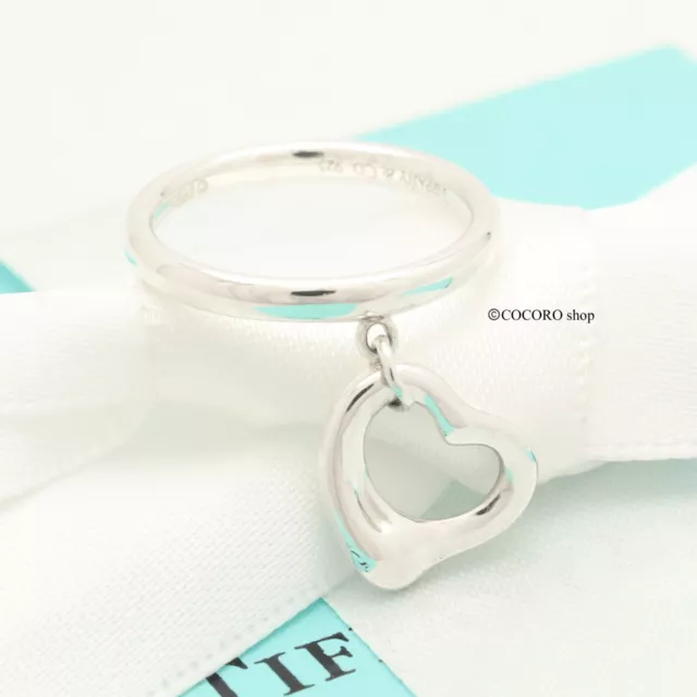 Tiffany & Co. Elsa Peretti Drop Open Heart Ring Size 4.25 Silver 925 w/Pouch