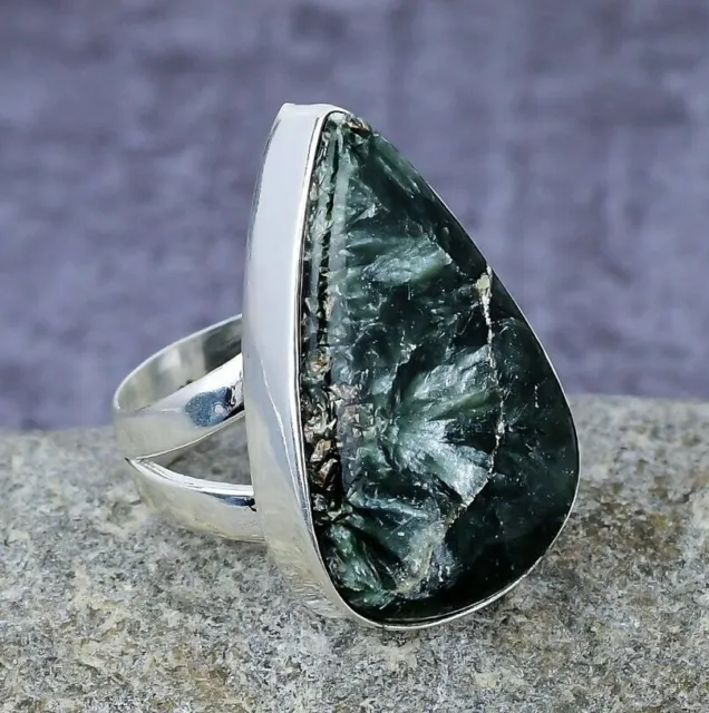 Seraphinite Gemstone Handmade 925 Sterling Silver Jewelry Ring