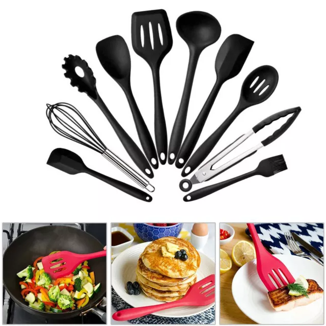 10pcs Kitchen Silicone Cooking Utensil Kit Serving Tool Heat Non-Stick Resistant