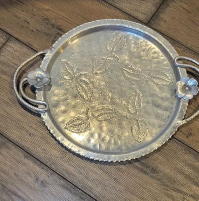 Vintage Tray - Lovely Leaf and Flower Tray - Farberware Hammered