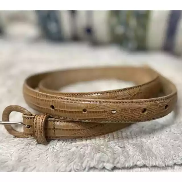 Talbots Genuine Leather Made Italy Belt Size XL Tan Beige Reptile Croc Embossed