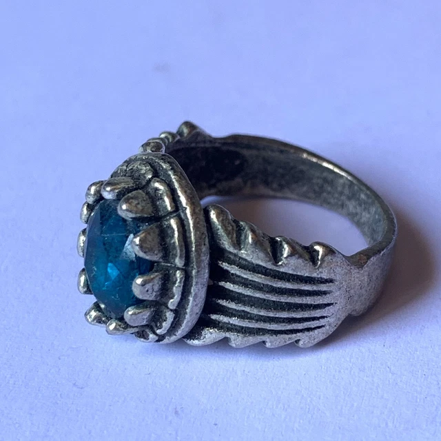 Rare Ancient Islamic Ottomans Warrior Engraved Silver Ring With Blue Stone 2