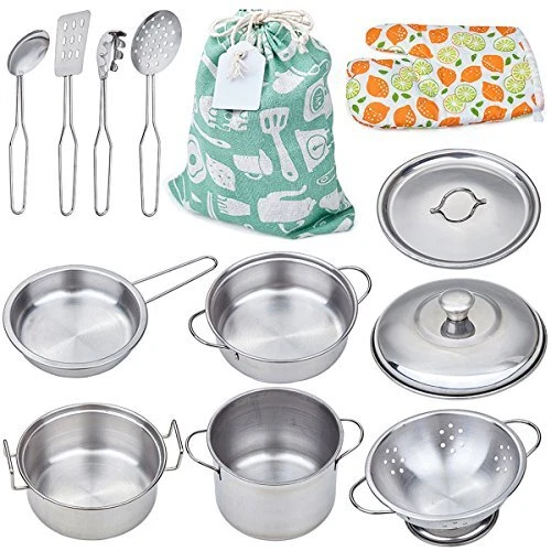 Play Pots and Pans Toys for Kids - Kitchen Playset Pretend Cookware Mini Stai...