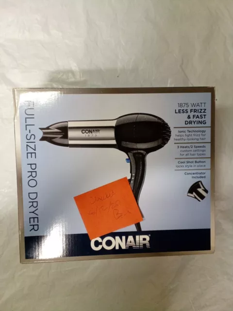 CONAIR FULL-SIZE PRO DRYER 1875 WATT + Concentrator (SILVER & BLACK)