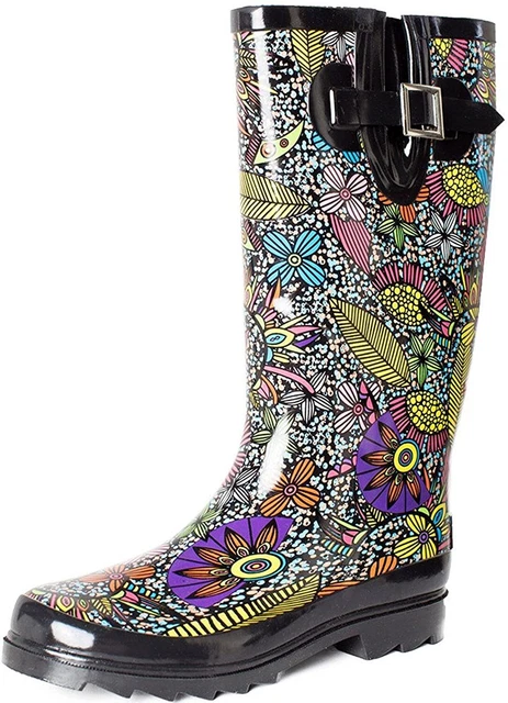 SheSole Women's Waterproof Rubber Rain Boot, Black, Size 9.0