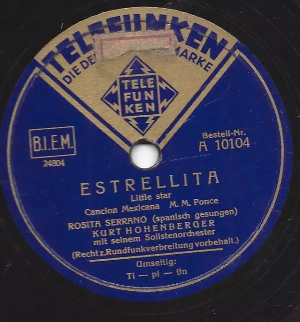 Rosita Serrano mit Orchester Kurt Hohenberger 1940 : Ti-pi-tin + Estrellita