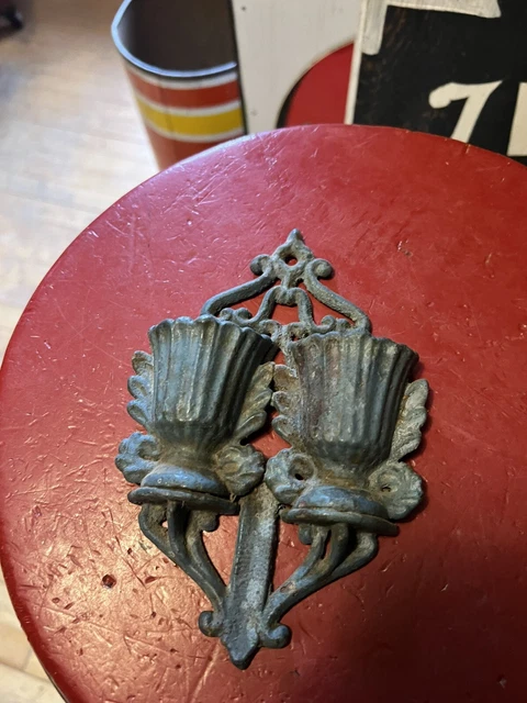 Vintage old Green Original ornate victorian cast iron Tobacco Match Holder USA