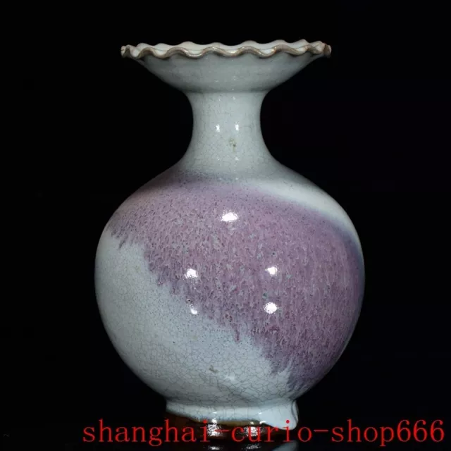 9.6"old Song Dynasty Official kiln jun porcelain exquisite vase bottle zun pot