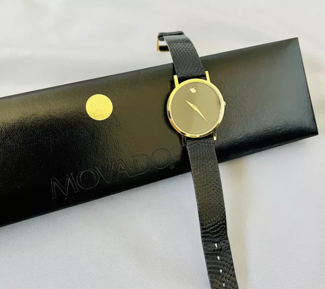 Vintage Movado Museum Swiss Made Gold + Black Sapphire Quartz Mens Watch 8745882