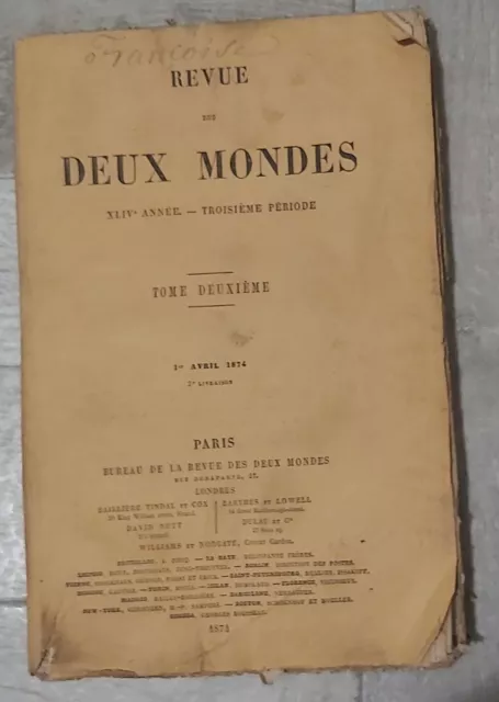 revue des deux mondes XLIVe année,tome deuxiéme 1 avril 1874