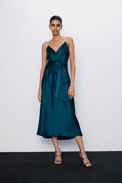 ZARA CAMISOLE DRESS with shimmery Straps Zara Green Silky Bow Size XS  DEFECT!!! 20.42 - PicClick UK